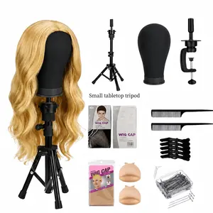 22" Canvas Wig Mannequin Head Tripod Set , wig tripod set with Table Clamp Holder ，Professional Wig Model for Making Styling Drying  Extensions Tape Clip In   hair  stylist gift hair perfection Wigcap Adjustable Wig Head Hd Wig Cap Hair Replacement