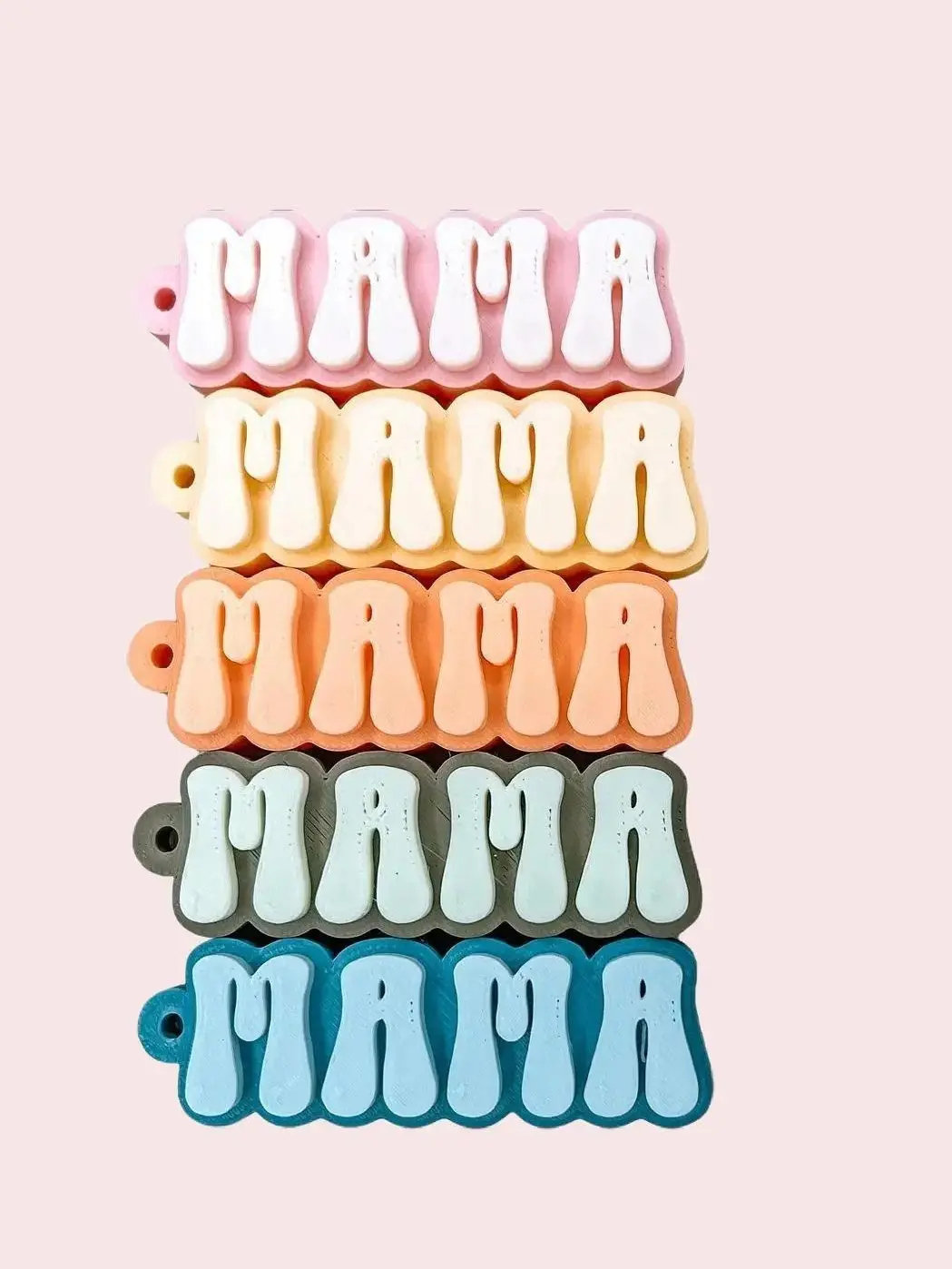 MAMA Keychain Two-Tone Pastel Chunky Letters Includes Keyring Cute