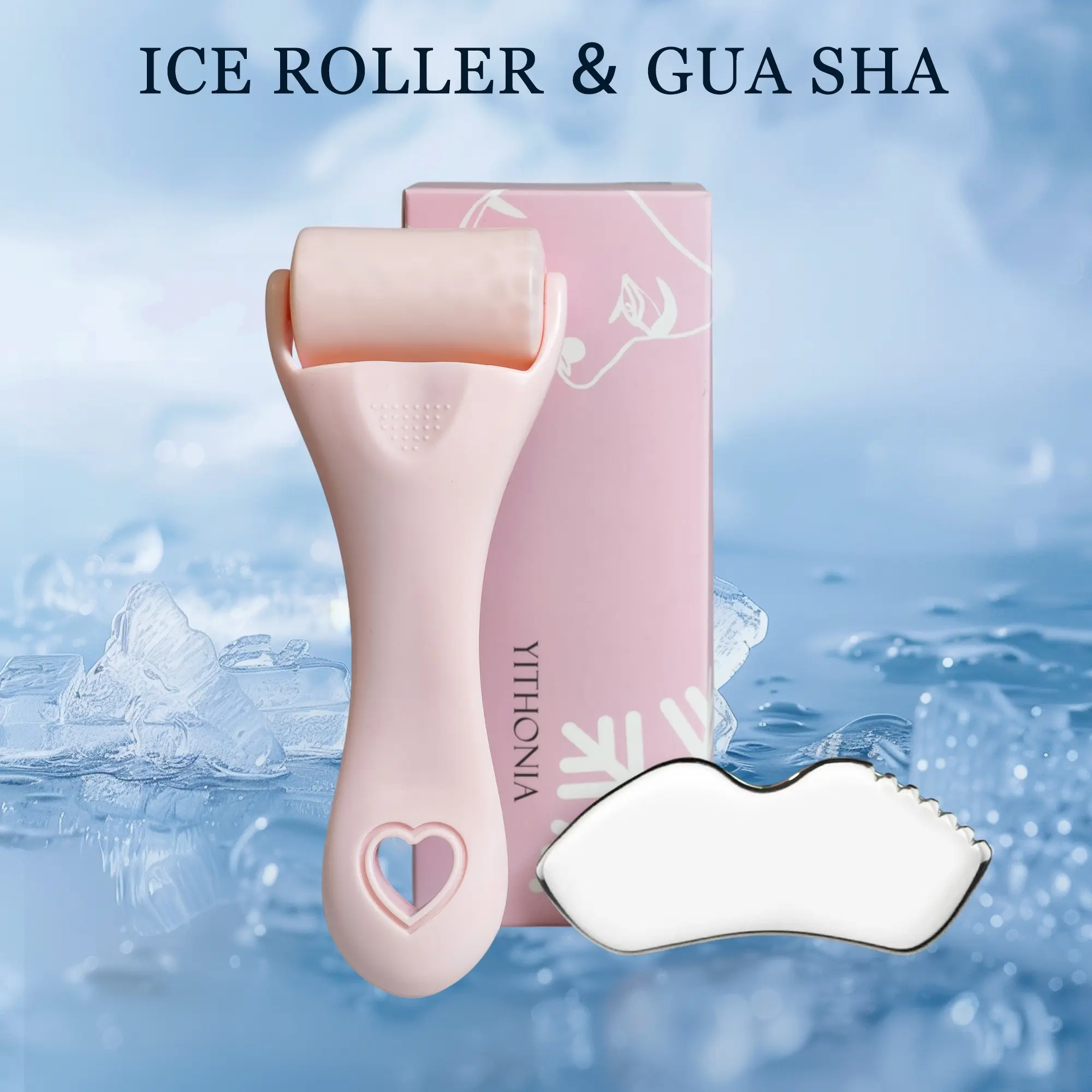 2pcs Ice Roller for Face, Face Lifting Roller, Relief Roller and Stainless Steel Gua Sha Facial Tool Set, Reduces Puffiness, Double Chin Reducer, Relieves Migraines, Skin Care Tools, Self Care Gift for Women