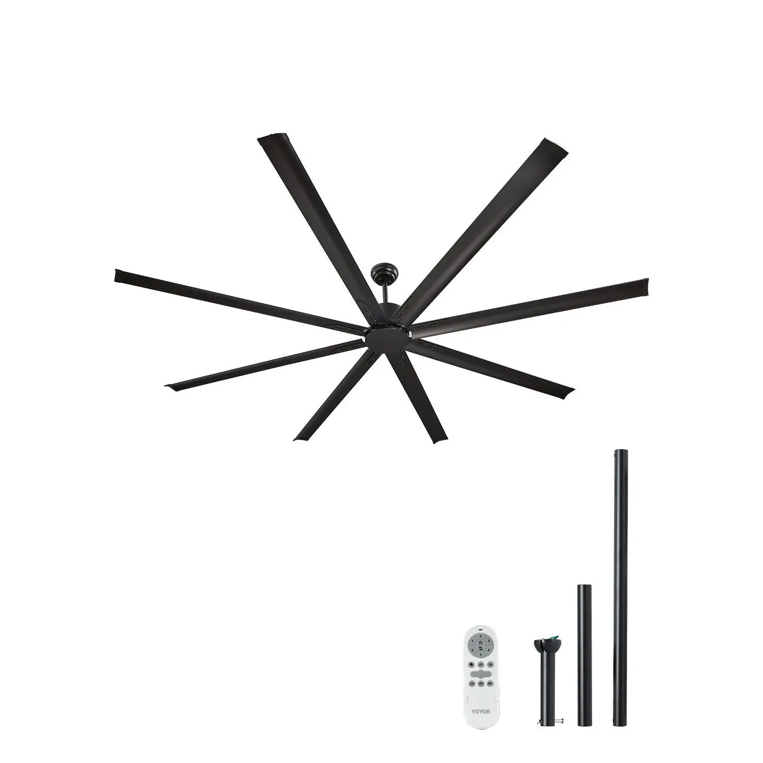 VEVOR 96 In Ceiling Fan without Light, 6-Speed Remote Control, Aluminum 8-Blade, Reversible DC Motor, Modern Low Profile Flush Mount Exterior Fan for Bedroom, Living Room, Patio, Indoor/Outdoor, Blac