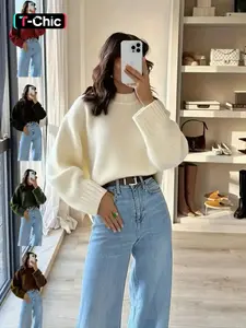 Women's Vintage Knit Sweater, Fall Winter New Round Neck Long Sleeve Loose Fit Casual Soft Comfortable Top, Loose Casual Jumper, Elegant High-End Slimming Design, Knitwear, Womenswear, Knitting