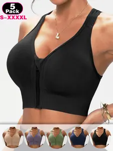 S-XXXXL Sizes Women's Cross Back Sports Bra, Plunge Wireless Design, Medium Support, Front Zipper, Suitable for Yoga and Gym, Athletic Fitted, Activewear