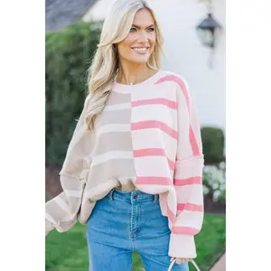 Give You Joy Peach Pink Striped Sweater