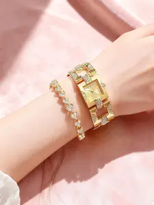 Vintage alloy set temperament women's bracelet watch square women's quartz watch bracelet set