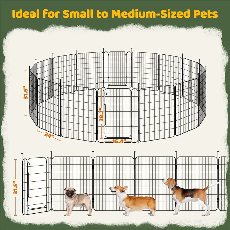 Yaheetech Puppy Exercise Pen - Iron Mesh Portable Foldable Pet Enclosure, 8/16 Panels with 1 x Panel with Door, 20/24/32 in Easy Access Design for Small Dogs, Camping Indoor/Outdoor Use, Portable Puppy Fence, 32 Inch, 16 Panels-32 Inch, 8 X Anchor Stakes,