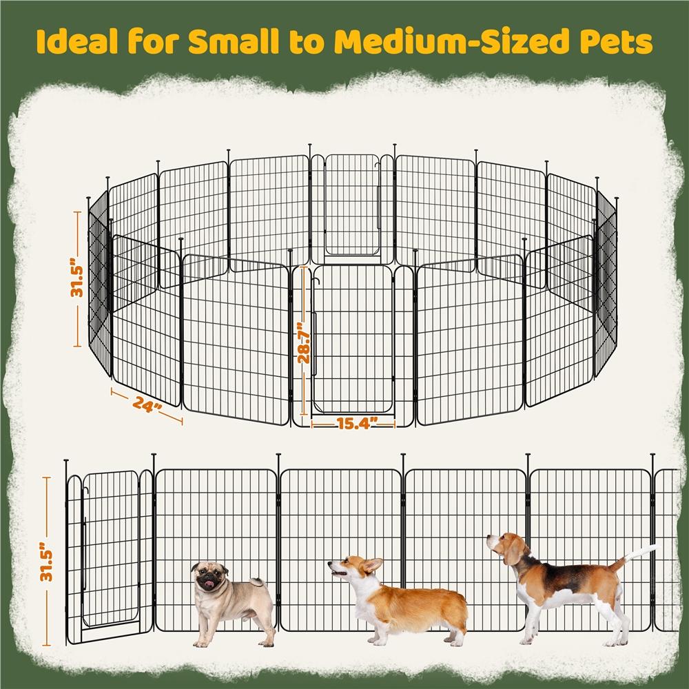 Yaheetech Dog Playpen 8/16 Panels Metal Puppy Fence, Foldable Pet Enclosure with Door for Small Dogs Indoor/Outdoor Use, 20/24/32 inch