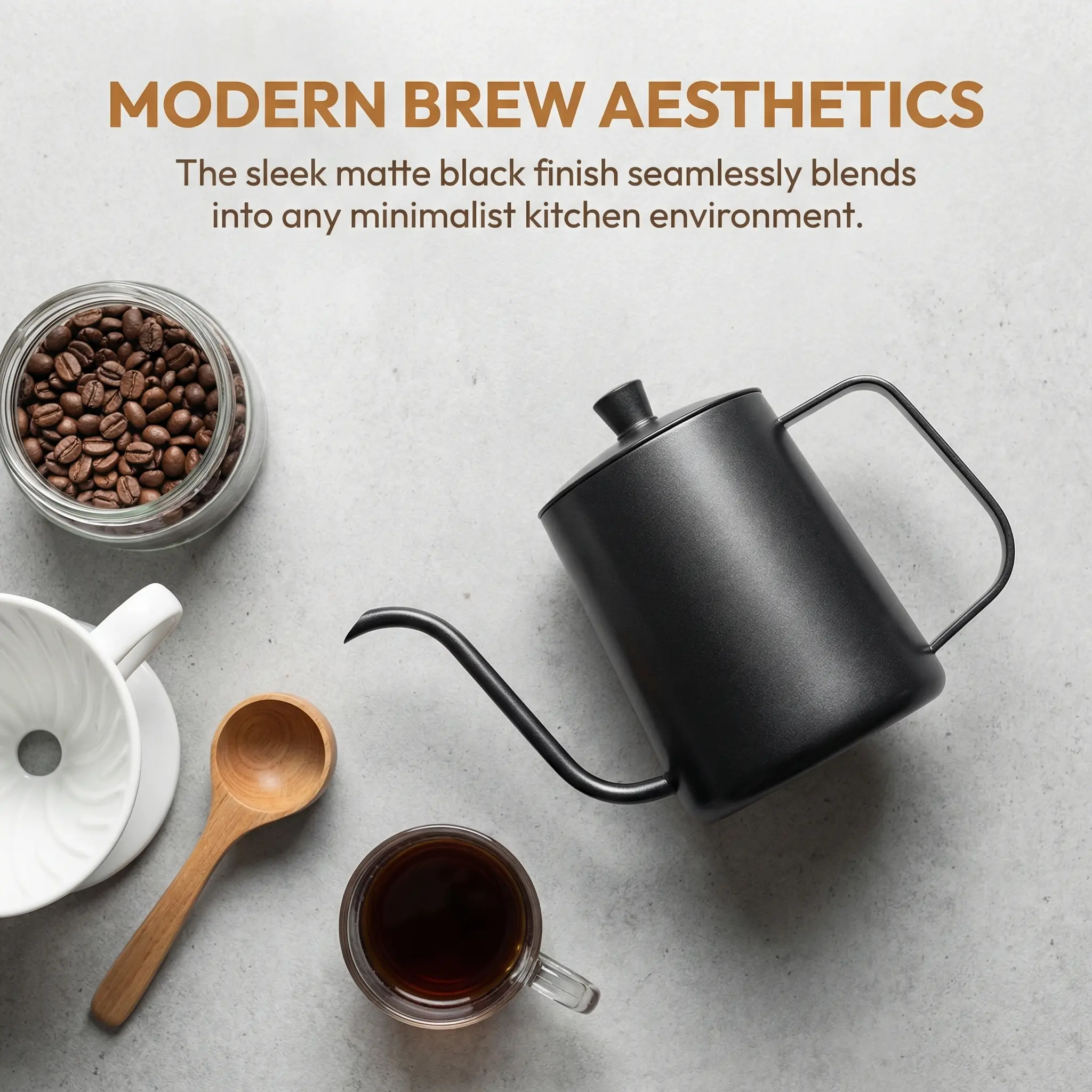 304 stainless steel hand-brew coffee pot, home-use pour-over coffee pot, Teflon-coated white thickened long-spout pot
