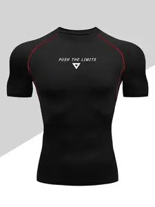 Men's Quick-Dry Short Sleeve Sporty Top, Workout Rash Guard, High Elasticity & Breathable Polyester Spandex Blend, Round Neck, Casual Style, All Seasons