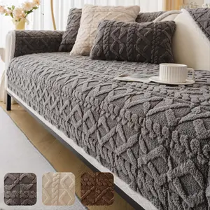 Soft Plush Geometric Quilted Couch Sofa Cover, 1 Count Boho Non Slip Fuzzy Sectional Couch Cover, Solid Color Plush Sofa Cover, Warm & Thick Decorative Sofa Cover for Living Room, Office, Bedroom Decor, Soft Sofa Protector
