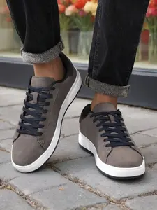 Men's Flat Walking Shoes, Skateboarding Shoes, Street Walk Sneakers, PU Soft Upper, Tpr Anti-Slip Wear-Resistant Sole, Suitable for Various Scenarios