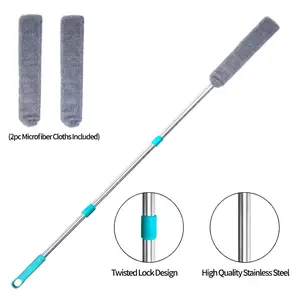 Extendable Microfiber Duster with 2 Extra Replacement Covers, 65 Inch Long Handle Bendable Feather Duster for High Ceiling, Shelf, Furniture, Cobweb Dust Cleaning Tool for Home & Car