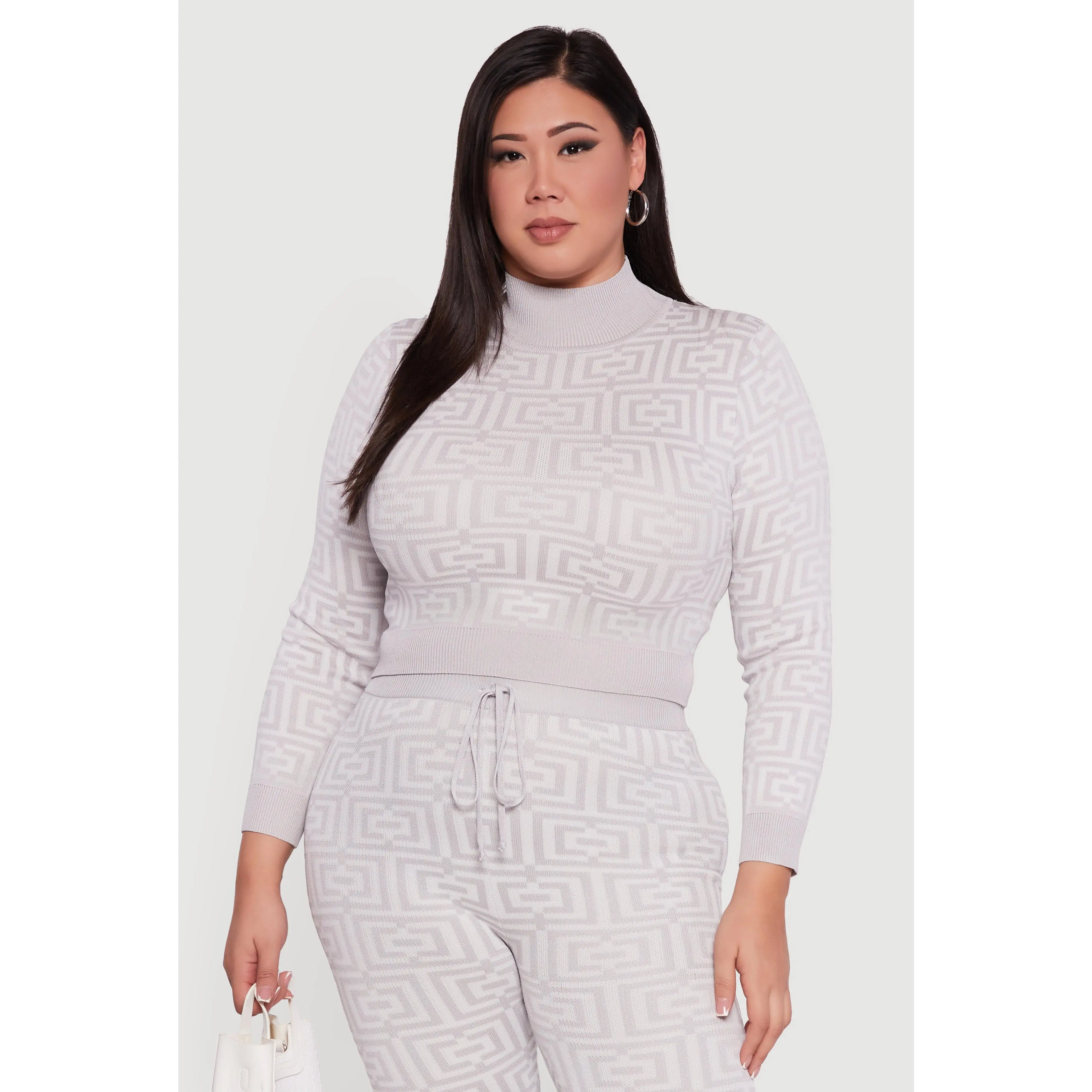 Plus Size Geometric Cropped Sweater