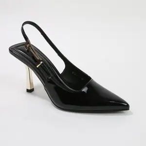 Berness Women's Honey Glossy Slingback Heels with Gold Buckle Detail Black 6