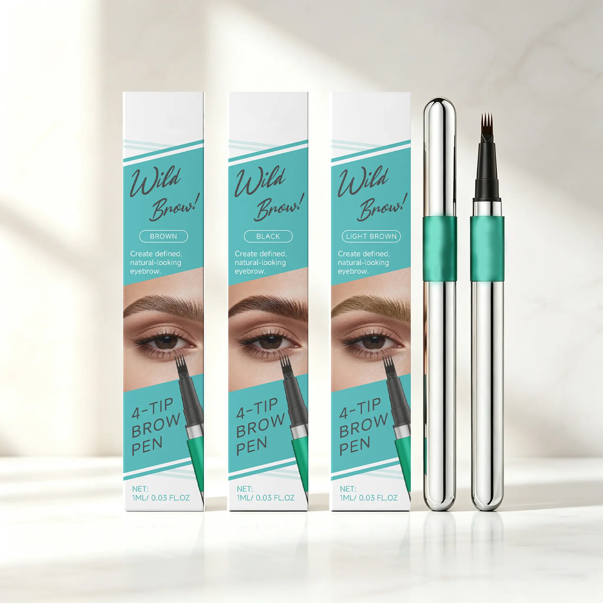 4 Fork Tip Eyebrow Pencil, Waterproof Brow Pen, Fine Tip Eyebrow Pencil for Natural Looking Brows, Longwear Smudge Resistant Brow Makeup