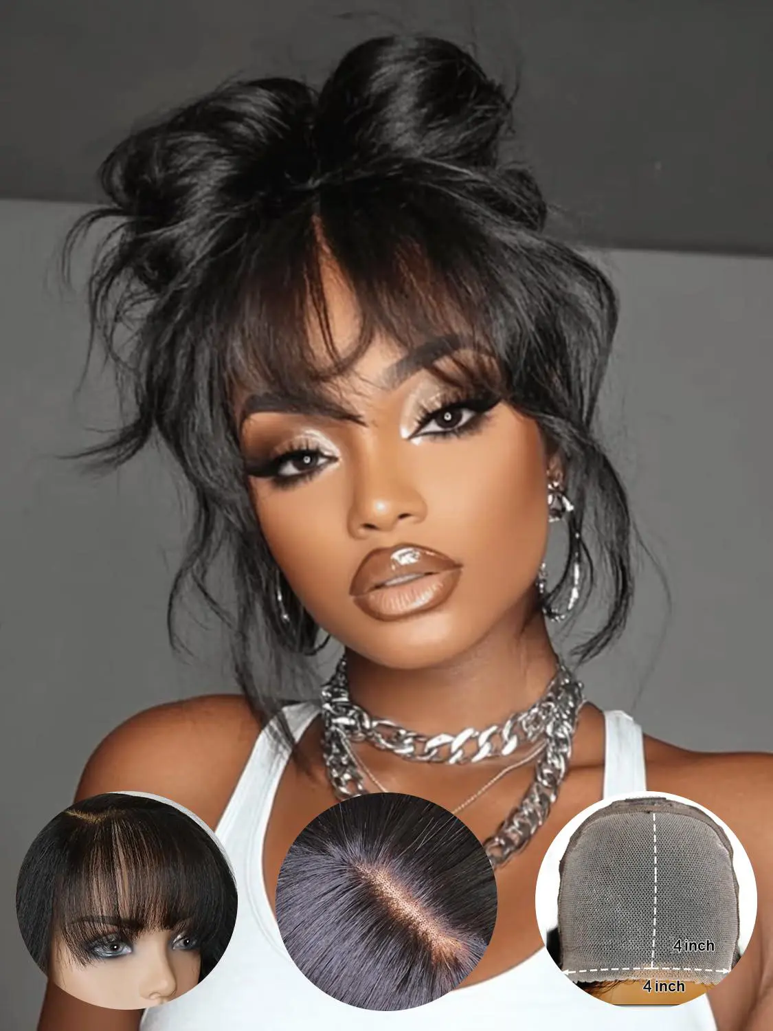KEPHARE Pre Everything Body Wave 4X4 HD Lace Wigs Human Hair with Curtain Bangs Glueless Wig Pre-Plucked Pre-Cut Lace Bleached Knots Ready to Wear Frontal Wig Black Color 180% Density HD Lace Front