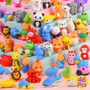 46Pcs Animal Erasers - Kids Desk Pets Bulk 4D Puzzle Erasers Take Apart Toys for Party Favors & Treasure Box Games