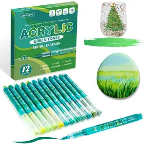 Acrylic Paint Markers, 12Pack Soft Brush Tip Acrylic Paint Pens, Art Markers Set, Professional Color System,Quick-Drying Waterproof Ink, for Rock Painting Plastic Wood Canvas Glass Ceramic Metal Art Crafts Supplies Christmas Gift