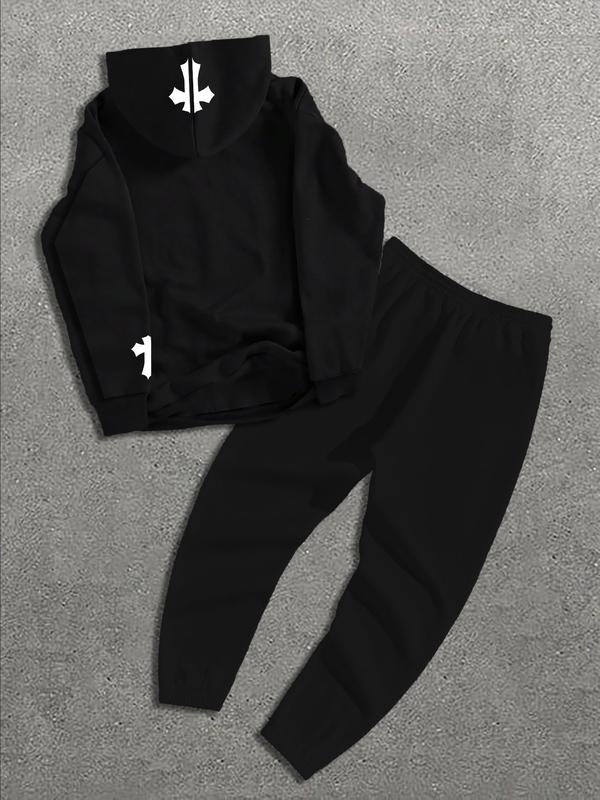 Men's Street Style Hooded Sweatshirt & Pants Set, Graphic Print, Loose Fit, Long Sleeve, Fall Winter Fashion, Casual