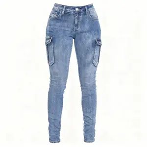 European and American women's low waist high stretch jeans with pleated side pockets, slim fit denim stretch fabric, comfortable styling, suitable for daily wearRAIMENTRY