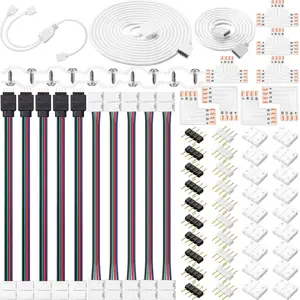 1Set 5050 4 Pin RGB 10mm LED Strip Connector Kit RGB Extension Cable, LED Strip Jumper, 2 Way RGB Splitter Cable, L Connectors, T Connector, Gapless Connectors, 4 Pin Male Connector, LED Strip Clips