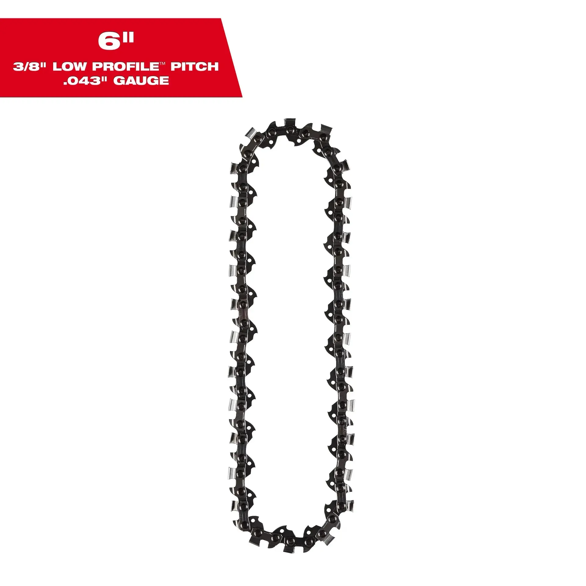 Milwaukee 49-16-2732 6" Low Profile™ Saw Chain - 3/8" Pitch, .043" Gauge, 1 Saw Chain for Pruning Saw, Fits Chainsaws and Narrow Kerf Bars, Delivers Narrow Kerfs & Clean Finishes, Full House Chain, Low Kickback