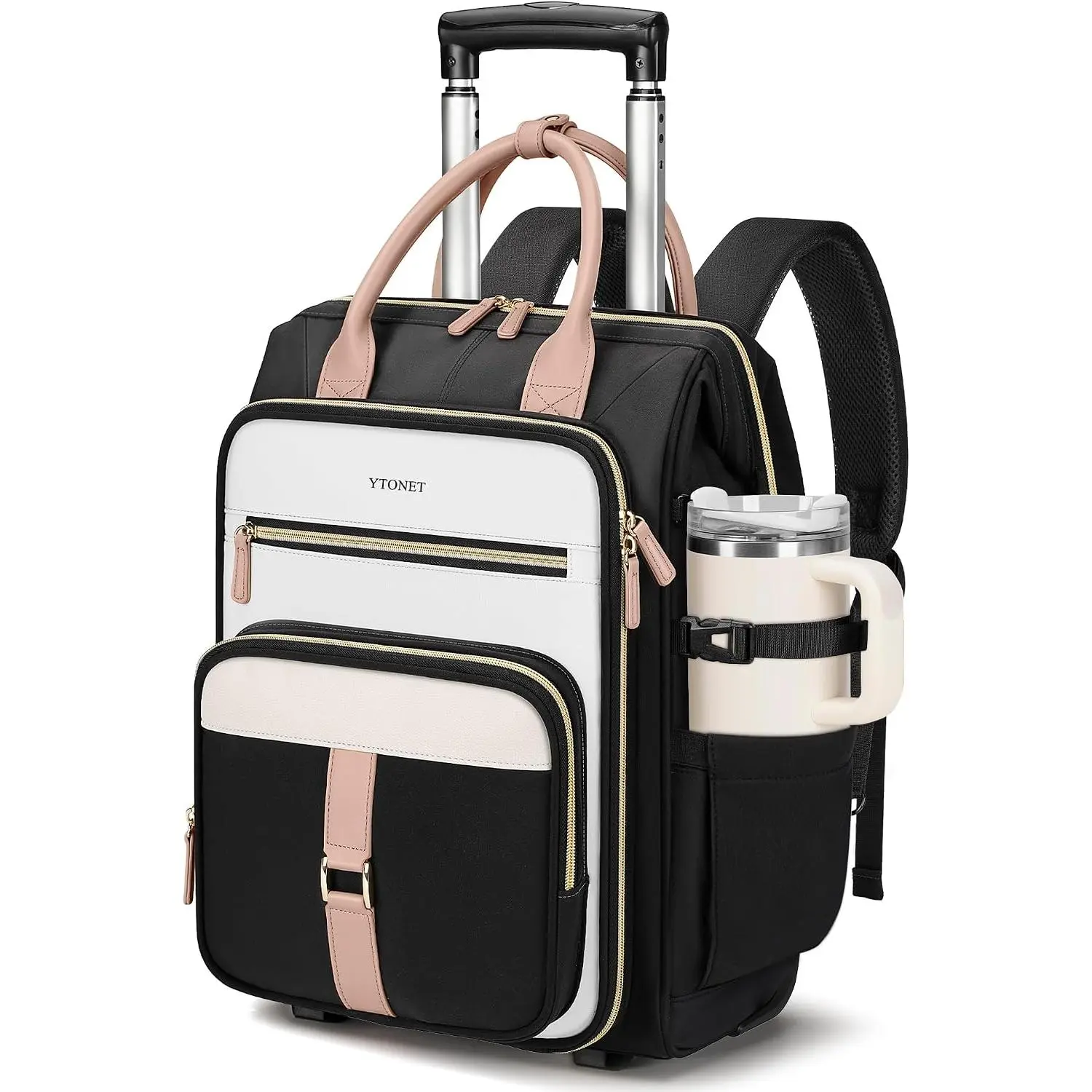 Ytonet Rolling Backpack for Women, 15.6" Laptop Backpack with Wheels, Stylish Carry On Travel Bag for Work, College & Business Trips
