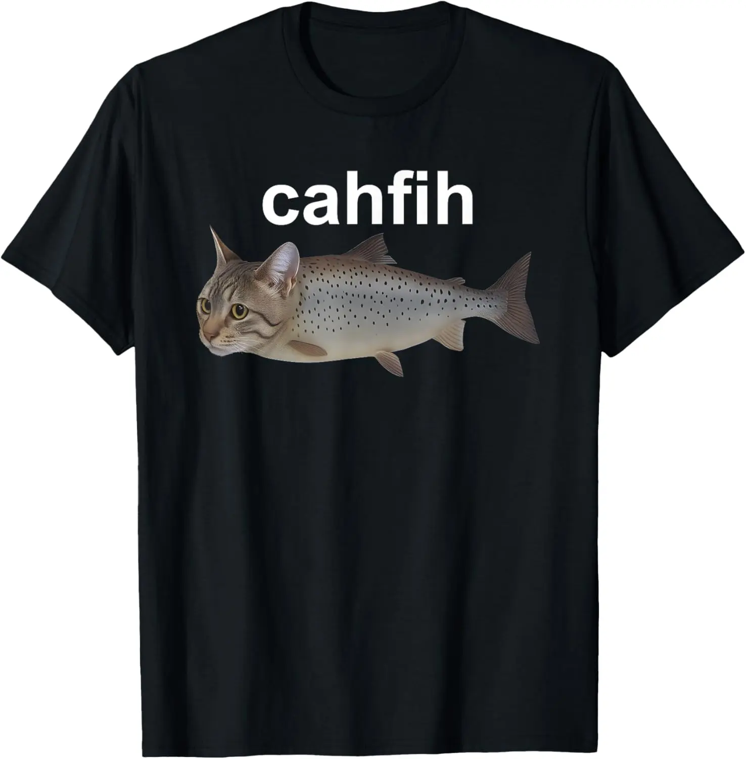 Men's Fitted Graphic T-Shirt, Photorealistic Catfish Meme Print, Soft & Lightweight 100% Cotton Casual Streetwear Top, Tshirt, Garment, Classic, Shortsleeve, Clothes, Fabric, Menswear, All Season, Breathable, Crew Neck, Photo Transfer, Soft Cotton
