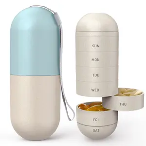 Zannaki Upgrade Large Compartment Grain Fiber Moisture Proof Cute Weekly Pill Organizer, Laser Carving Markings, BPA Free Travel Hiking 7 Day Pill Box Case to Hold Pills,Vitamins,Fish Oil,Supplements