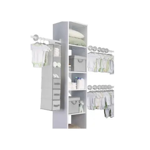 Delta Children 48-Piece Velvet Clever Storage Organiser Complete Kit - Hangable Home Organizer Racks with 1 6-Shelf Hanging Organizer, 2 Large Printed Bins with Lids, Closet Dividers for Baby Clothes, Spot Clean, Ideal Baby Shower Gift