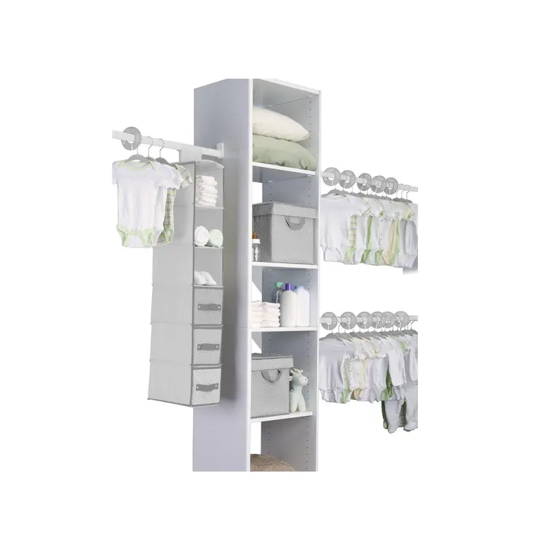 Delta Children 48-Piece Velvet Clever Storage Organiser Complete Kit - Hangable Home Organizer Racks with 1 6-Shelf Hanging Organizer, 2 Large Printed Bins with Lids, Closet Dividers for Baby Clothes, Spot Clean, Ideal Baby Shower Gift