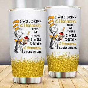 Dr. Seuss Hennessy Cognac Tumbler 20oz - Drinkware Flasks Beverage Insulation Bottles Bottled Portable Washable Reusable Stylish Insulated Aesthetic