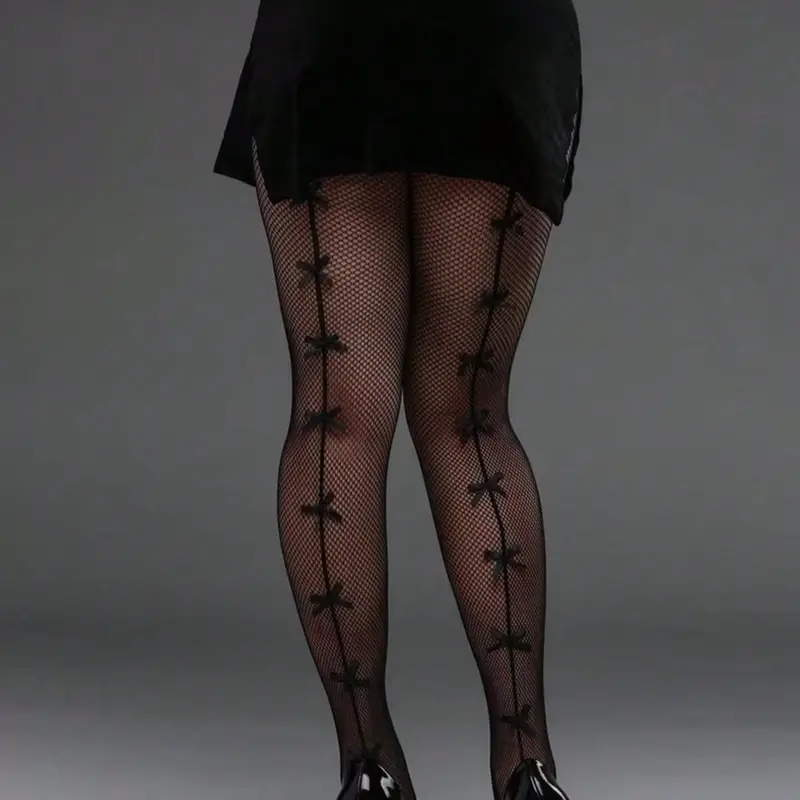 Women's Plus Size Curvy High Stretch Vertical Striped Fishnet Tights, Sexy Mesh Stockings, Perfect for Valentine's Day, Date Nights & Party, Stretchy, Black
