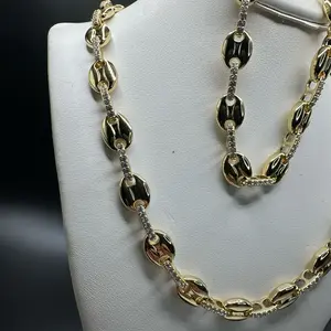 Style Coffee Beans Necklace Set with Zirconia Gold Plated Chain for Women Fashion Jewelry