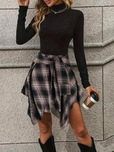 women's plaid print knot front asymmetrical skirt, casual fashion skirt for daily outdoor wear, women clothes for fall & winter, womenswear