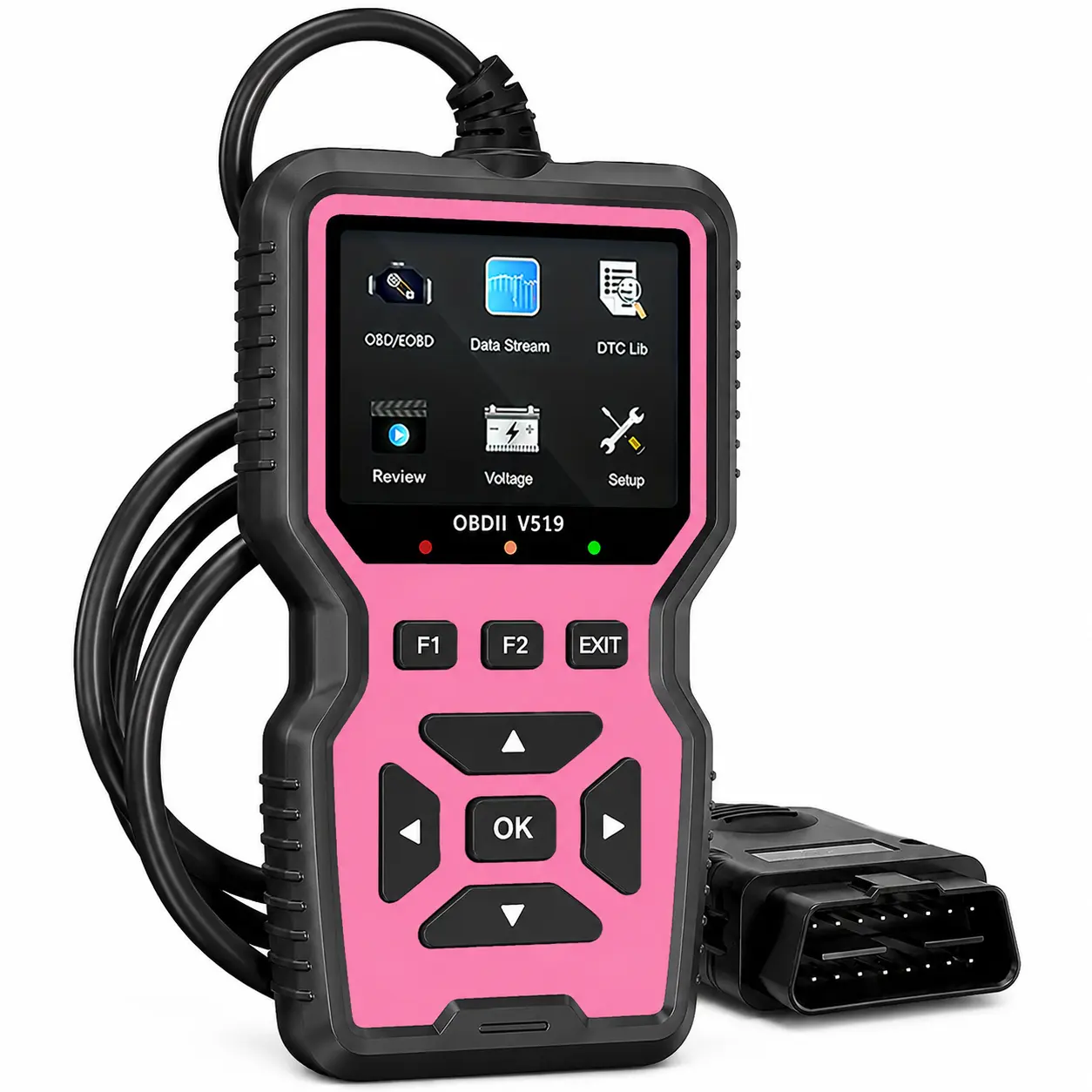 Pink OBD2 Scanner Diagnostic Tool, OBDII/EOBD Car Code Reader for Check Engine Light, Read & Clear Fault Codes, Live Data Stream, DTC Lookup, I/M Readiness, Freeze Frame, Battery Voltage Test