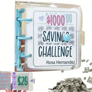 1000 Savings Challenge Binder - Mini Budget Binder with Envelopes and Cash Accessories