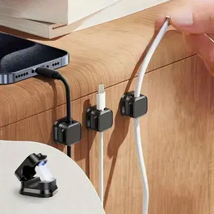 4 No-Drill Strong Cable Clip - Compatible With Multiple Cable Types, Super Strong Adhesion | Office Supplies / Cable Management / Desktop Organization / Home Storage / Digital Accessories
