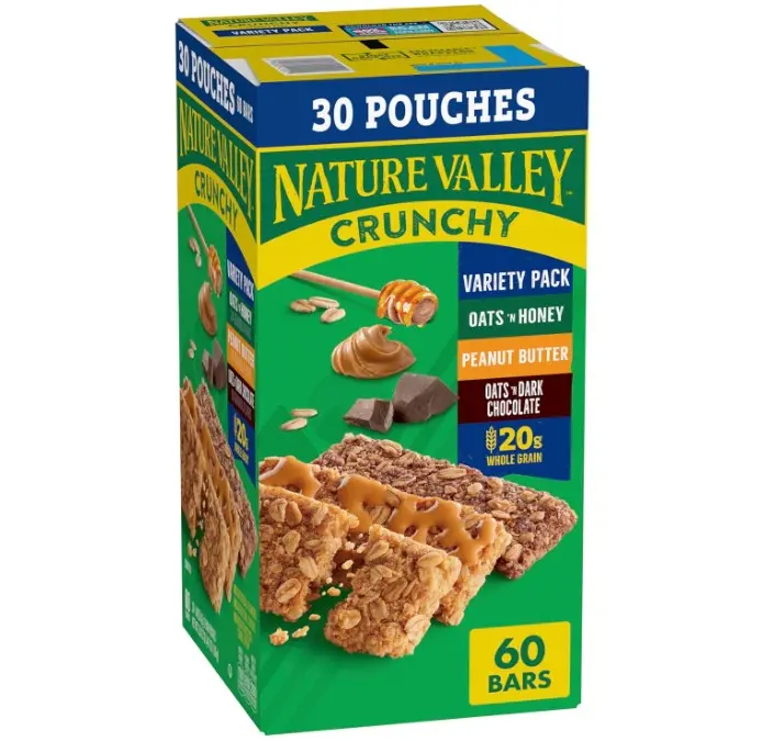 Nature Valley Crunchy Granola Bars, Value Pack, 60 Bars, 44.7 OZ Count (30 Pouches) Nature Valley Crunchy Granola Bars, Value Pack, 60 Bars, 44.7 OZ Count (30 Pouches)