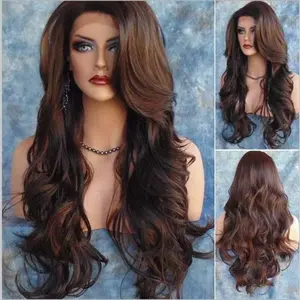 European/American women’s wig, side-parted long curly hair, gradient style, synthetic fiber, full headpiece