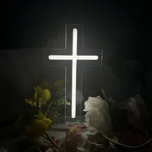 of Cross Neon Light, LED Neon Light for Home Decor, White Wall Decoration, Christmas New Year Wedding Birthday Party Sign, Easter Decoration.
