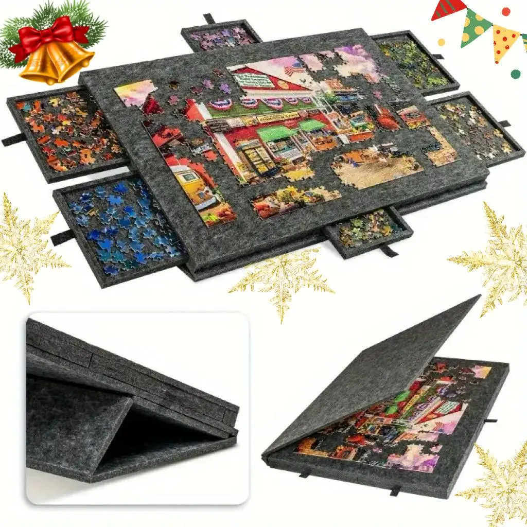6-in-1 Portable Puzzle Table - 6-Drawer, Felt Integrated Puzzle Board, Children's Puzzle Sorting Board with Stand & Cove,Christmas gift
