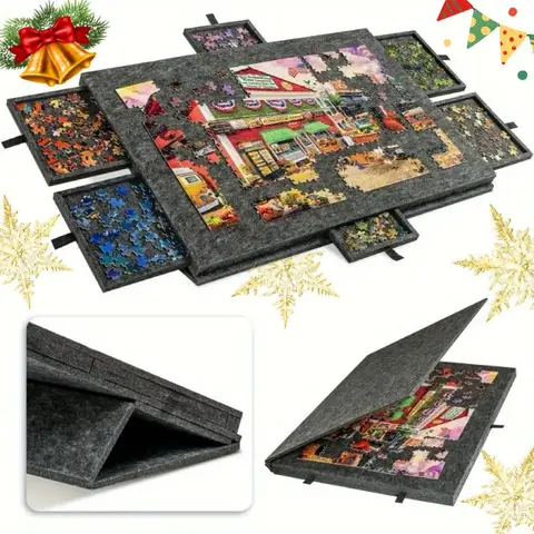 6-in-1 Portable Folding Puzzle Board Table - 53.6 x 77cm Premium Felt (Soft to Touch, Smooth Reposition), 6 Drawers, Adjustable Neck Relief Stand, Foldable Cover, Sorting Tray - Unisex Family Couch Accessory, Holidays Birthday Christmas Gift
