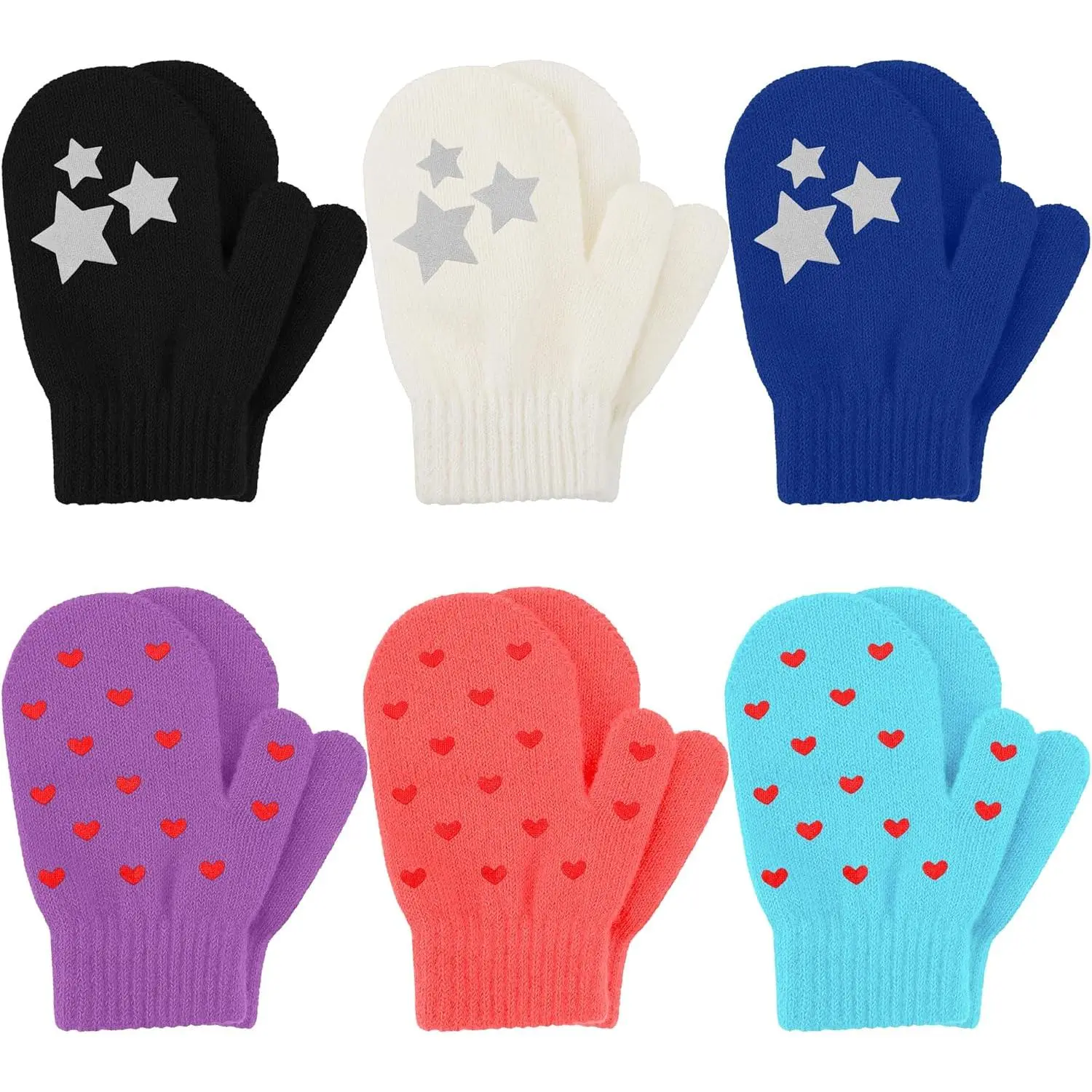 X-GLV01   6 Pairs Toddler Magic Stretch Mittens Winter Unisex Baby Knitted Gloves Mittens