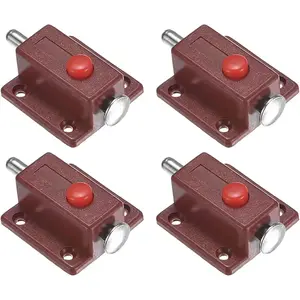 4-Pack Plastic Push Button Spring Loaded Latch, 1.5x1.4 In/37x36mm Automatic Door Latch Lock Button Bolt Latches for Cabinet Door/Window/Drawer Closet Furniture [Brown]