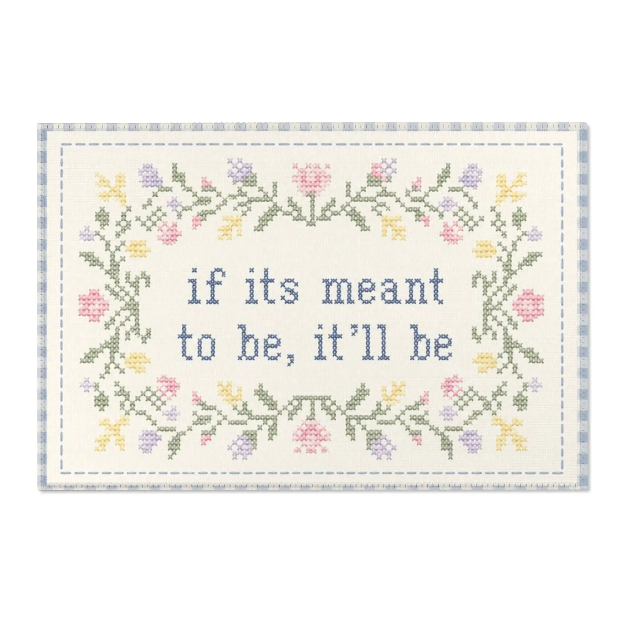 If Its Meant To Be, It'll Be Area Rug | Floral Cross Stitch Design