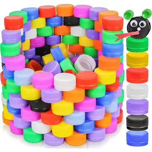 100 count Colorful Plastic Bottle Caps, 1.2 Inch Plastic Bottle Lids Colored Bottle Tops, Small Craft Bottlecaps DIY Bottle Lids Neon Plastic Bottle Cap Top Lid for Craft and DIY