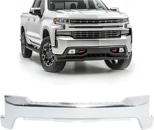 Front Bumper Face Bar Compatible with 2019-2022 Chevy Silverado 1500 Front Bumper Cover W/O Park Assist Sensor Holes Replace For GM1002874, 84588809 (Steel Chrome 3-Piece Combination Style)