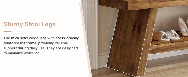 LITTLE TREE 2-Tier Entryway Bench, Hallway Foyer Solid Wood Seating with Open Shelves, Wooden Shoe Bench Indoor for Entryway, Living Room, Bedroom