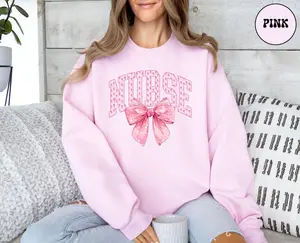 Coquette Nurse Sweatshirt, Coquette Pink Bow Nurse Sweater, Cute Nurse Hoodie, Nursing Crewneck, Gift for Nurse, Nurse Aprecciation Gift