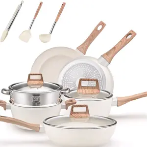 CAROTE Pots and Pans Bins and Pallets High-Quality Kitchenware for Everyday Use with Wooden Handles and Stainless Steel Construction